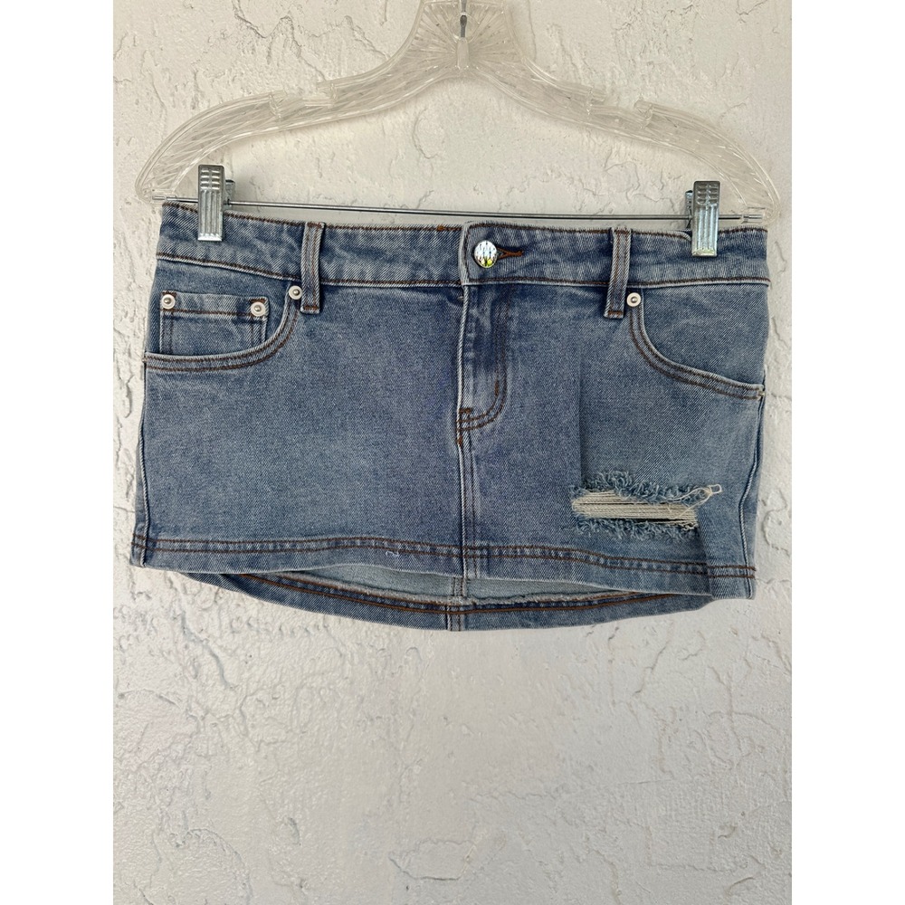 Finesse Y2k Distressed Denim Micro Mini Skirt Blue Womens Size Medium